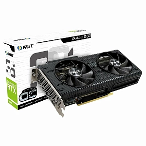 Видеокарта Palit GeForce RTX 3060 12288Mb, Dual OC 12G (NE63060T19K9-190AD) 1xHDMI, 3xDP, Ret (Чёрный)