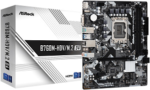 Материнская плата ASRock B760M-HDV/M.2 D4 Socket-1700 2xDDR4, 4xSATA3, RAID, 2xM.2, 1xPCI-E16x, 3xUSB3.2, 1xUSB3.2 Type C, D-Sub, DP, HDMI, 2.5Glan, mATX (Белый)
